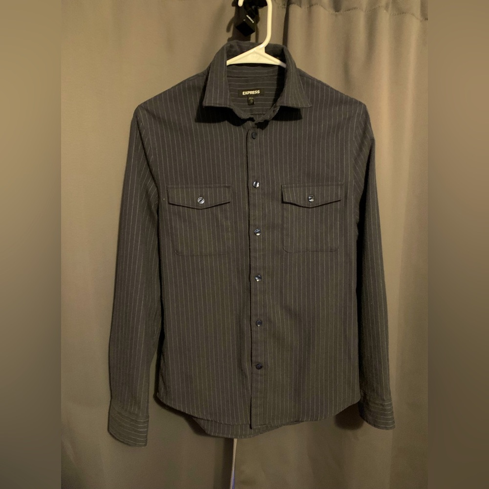 Express XS Slim Striped Dressy Flannel Shirt